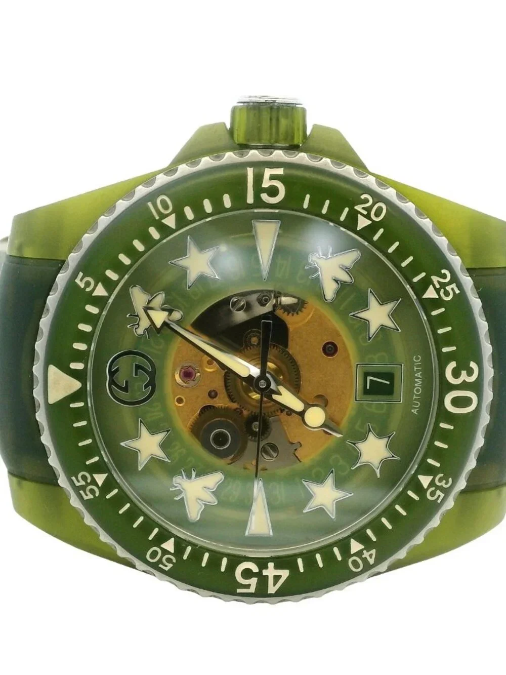 Gucci Dive YA136345 41mm Green Dial Skeleton Rubber Luxury Automatic Watch
